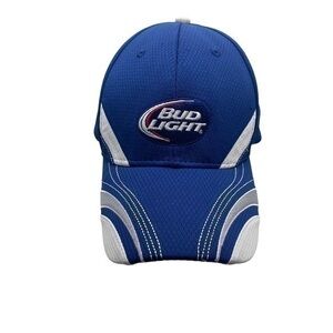 Budweiser But Light Hat Baseball Cap Fitted Elastic Embroidered Logo Blue White